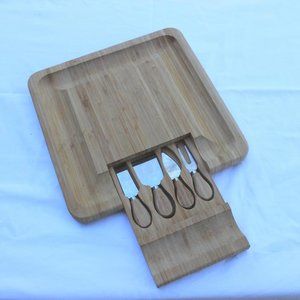 KENLEY BAMBOO CHEESE CUTTING BOARD 4 ACCESSORIES WOODEN CHARCUTERIE SERVING TRAY